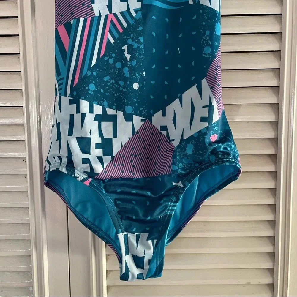 Nike Swimwear Girls Blue Mash Up Sporty Racerback One-Piece Swimsuit Sz 10-12